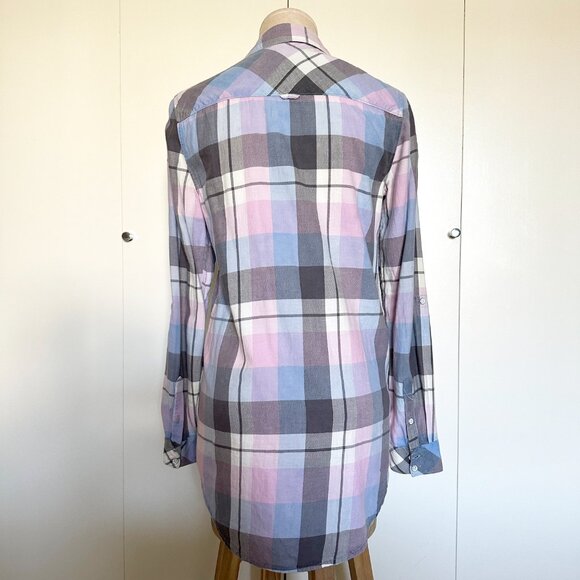 Only Blue Behavior Pastel Plaid Shirt Womens Size 36 Button Down Long Sleeve - Picture 3 of 6